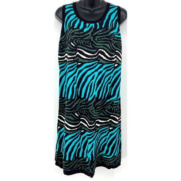 Banana Republic Women Dress Knit L Large Blue Green Issa Shift Zebra Sleeveless - Picture 1 of 6